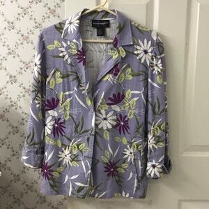 Requirements Vintage Sz 12 Lilac Floral Linen & Rayon Lightweight Button Blazer.